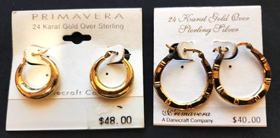 LOT OF TWO NEW PAIR PRIMAVERA EARRINGS STERLING SILVER 24K GOLD OVERLAY - Image 1 of 4
