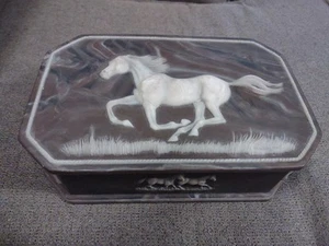 Vintage Incolay Stein Schmuckkästchen Pferd wilde Hengste USA M L Way 1991 11x7" - Bild 1 von 12