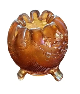 NORTHWOOD Fine Cut Roses Marigold Carnival Glass 3 Footed Rose Bowl - Picture 1 of 6