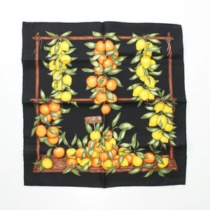 Hermes Silk Black Oranges et Citron Gavroche 45 Scarf Black Tags No Box Used. - Picture 1 of 4