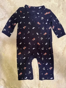 Janie and Jack Baby Strampler 3-6 Monate Marine Segelboot Wal Langarm Baumwolle - Bild 1 von 4