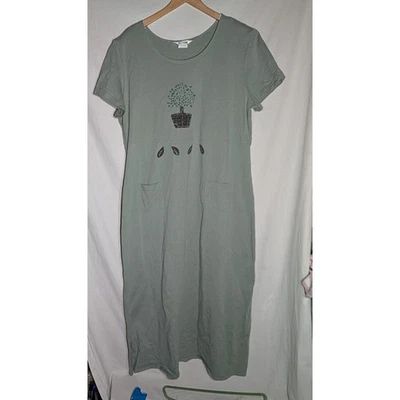 Nina Piccalino Vtg Full Length Shirt Dress 2XL Garden Girl Grandma Core Green - Image 1 of 4