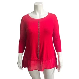 Worthington Women's Cherry Cordial Chiffon Trim Sweater Size XL - Picture 1 of 11