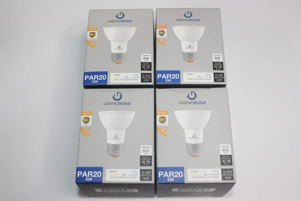 4 Green Creative Bulbs 6.5W LED PAR20 Dimmable, 120V -New - Image 1 of 1