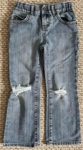 Children's Place Boys Blue Denium Jeans Size 4 Distressed Boot Cut Adjust Waist - Picture 1 of 3