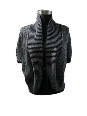 Spense-Negro y Plata Metalizado Talla Grande Dolman Manga Corbata Frontal Top Foto 1 de 4