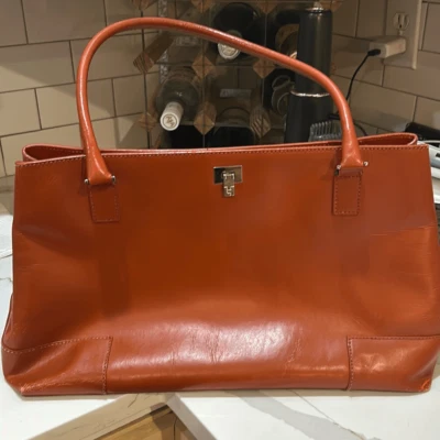Lambertson Truex made in Italy orange large leather handbag - Image 1 of 4