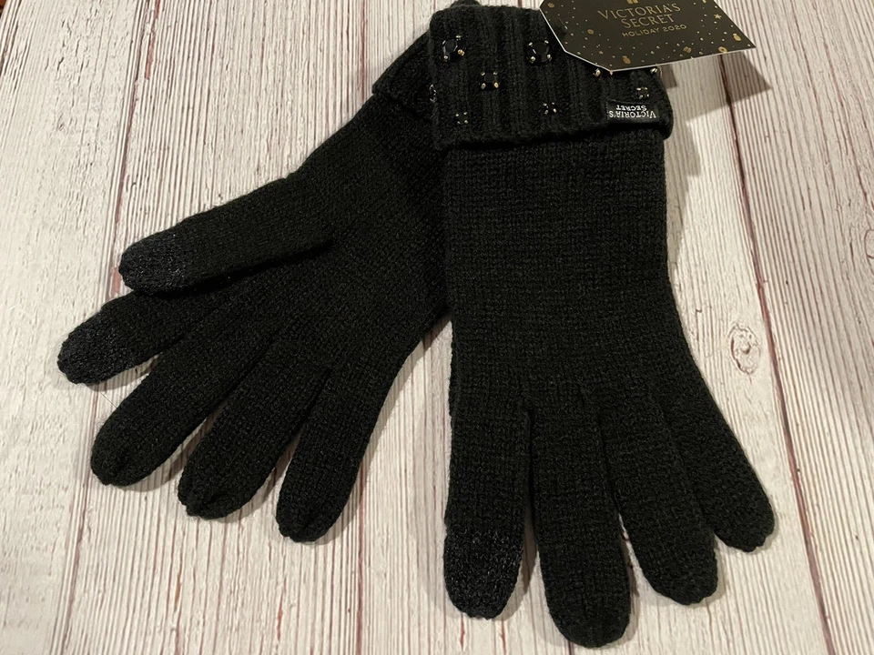 Guantes suaves tejidos brillantes Victoria's Secret Bling Gem guantes negros OS, $25 NUEVOS CON ETIQUETAS Foto 1 de 1