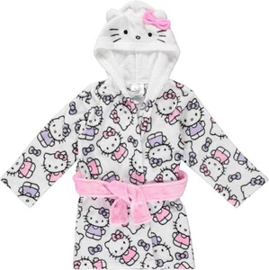 Hello Kitty Girls Fleece Kids Hooded Robe Plush Kids Bathrobe Size 4 NWT - Picture 1 of 2