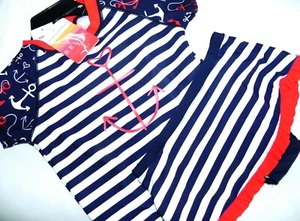 NEW GIRLS 5 TOMMY BAHAMA RELAX 2 PIECE RASH GUARD SUIT SWIM SET ANCHOR NAVY - Picture 1 of 5