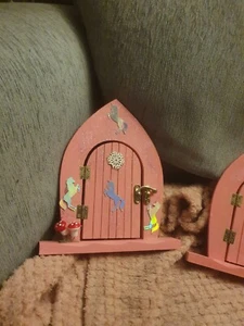 Wooden Fairy Door Hand Painted/pink silver unicorns - Picture 1 of 2
