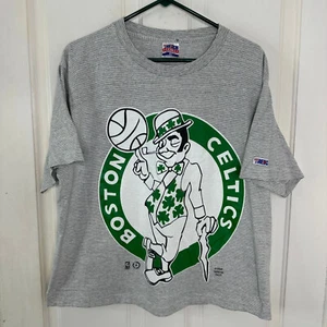 Vintage Boston Celtics Single Stitch Striped T Shirt Trench Adult XL Boxy Crop - Picture 1 of 6