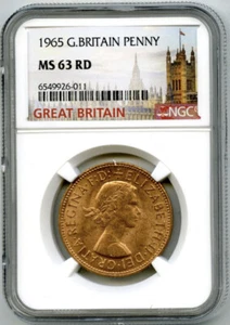 1965 GREAT BRITAIN BRITANNIA LARGE COPPER PENNY NGC MS63 RD LOW MINTAGE - Picture 1 of 2