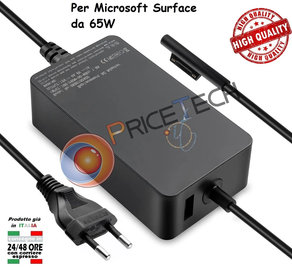 Alimentatore Caricabatteria Microsoft Surface Pro Book 3 4 5 6 7 8 65w