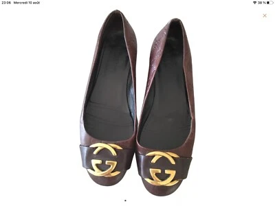 Superbe ballerines cuir marron Gucci 38,5 Tbe authentique  - Photo 1/4