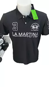 La Martina Buenos Aires Men's Polo Shirt Size L Black with Logo LM4 - Picture 1 of 8