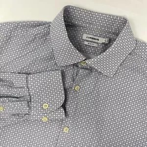 J. Lindeberg Slim Fit Mens L White Blue Geometric Print Long Sleeve Button Shirt - Picture 1 of 5