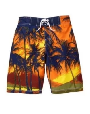 GYMBOREE SWIM SHOP ORANGE w/ PALM TREES SWIM TRUNK 4 7 8 NWT - Image 1 of 2