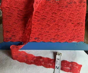 Lingerie Stretch Sewing Lace Never Used 1  1/4" by  1 yard bright Red - Picture 1 of 3