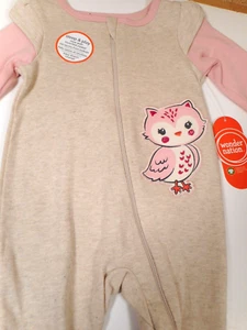 Schlafanzug Baby Mädchen Nachtwäsche Fuß 1-teilig Baumwolle Eule Pyjama 0/3 Monate - Bild 1 von 4
