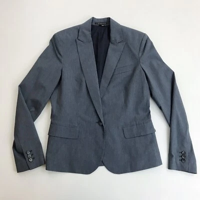 THEORY Gabe B2 Career Blazer SZ 6 Crosshatch Cotton Blend Single Button Gray - Image 1 of 4