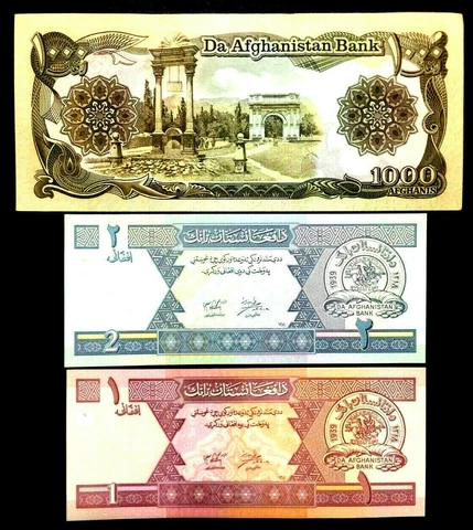 Authentic AFGHANISTAN Bank Notes 1, 2, 1000 Afghani Bills - A Remembrance of War Cover