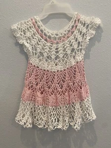 Vintage Little Girls Party Portrait Church Crochet Dress pink 2T-3T ? - Picture 1 of 7