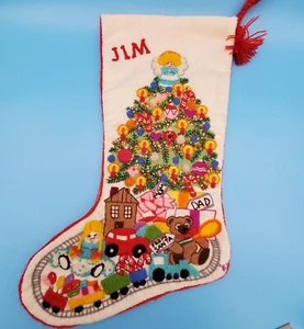 Vtg Crewel Embroidery Christmas Fantasy Stocking Sunset Chris Davenport Complete - Picture 1 of 18