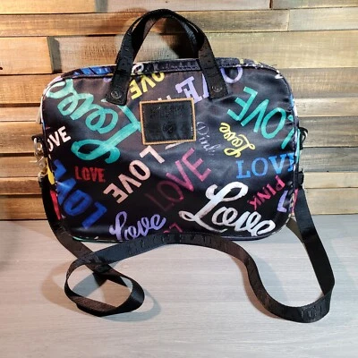 Bolso de Mano Victorias Secret Rosa Love Estampado Completo Negro Laptop Viaje Mensajero Foto 1 de 4