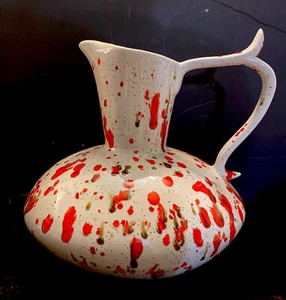 VTG Abstract Splatter Speckle Glaze Ceramic Mid Century Mod Pitcher/Vase 10.5” - Picture 1 of 12