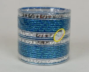 Indian Glitter & Mirrored Metal Bangle Set Various Colours Size 2.10 - Picture 1 of 25