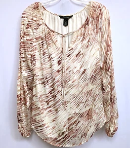 White House Black Market Peasant Blouse Size 4 Lined Silk Blend Modern Abstract - Bild 1 von 7