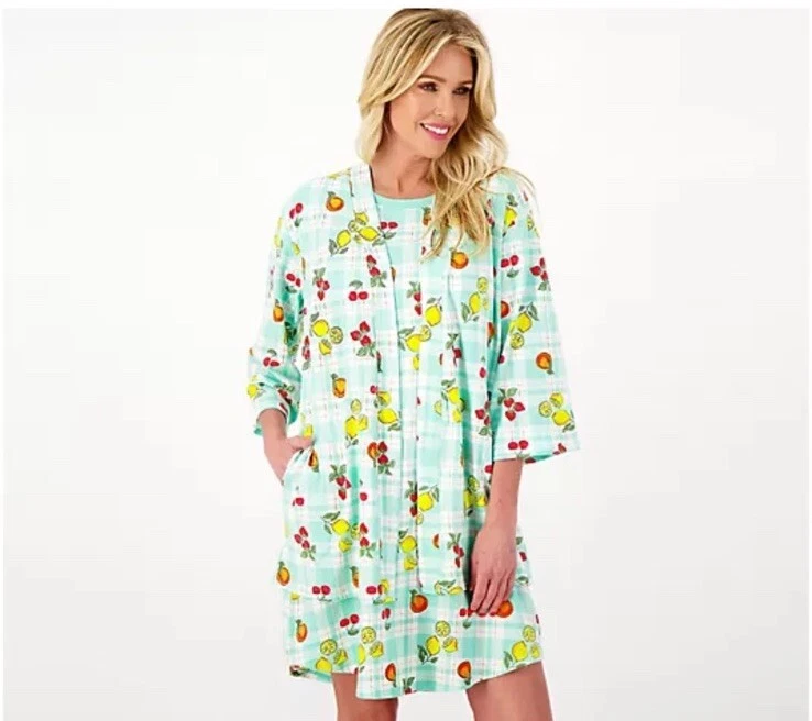 Cuddl Duds Cotton Core Open Front Topper Cardigan Size XL Mint Fruits NEW - Изображение 1 из 4