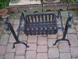 ARCHITECTURAL SALVAGE 1930'S FRENCH CAST IRON FIRE GRATE,BASKET ON FIRE DOGS - Picture 1 of 2