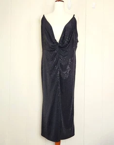 NWT L'agence Sequin Black Slip Dress Women's Size 18 Front Slit Ruched Party - Picture 1 of 22