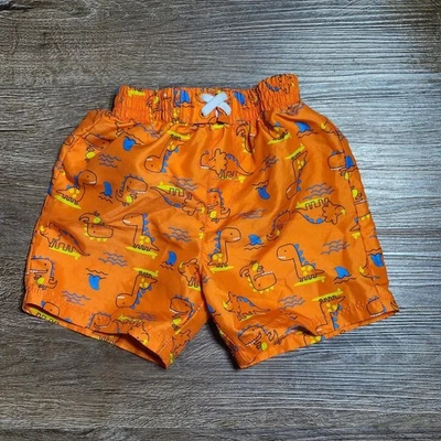 Baby/Toddler Boy Swim Shorts 12M Swim Trunks With Liner Orange Dinosaur - Image 1 of 4