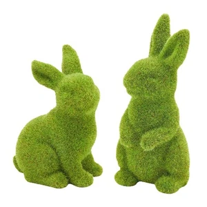 Easter Bunny Decor, 2pcs Flocked Bunny Moss Bunnies Spring Decor Resin Rabbit... - Picture 1 of 8