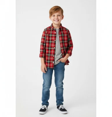 Boy's Button-Down Size M 8/10 Cat & Jack Red Holiday Long Sleeve Shirt New NWT - Image 1 of 4