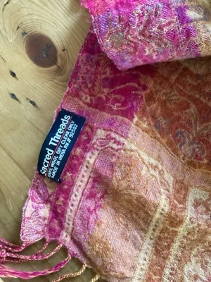 Sacred Threads Wool Woven Autum Color Fringed Shawl Wrap 27” X 68” - Image 1 of 4