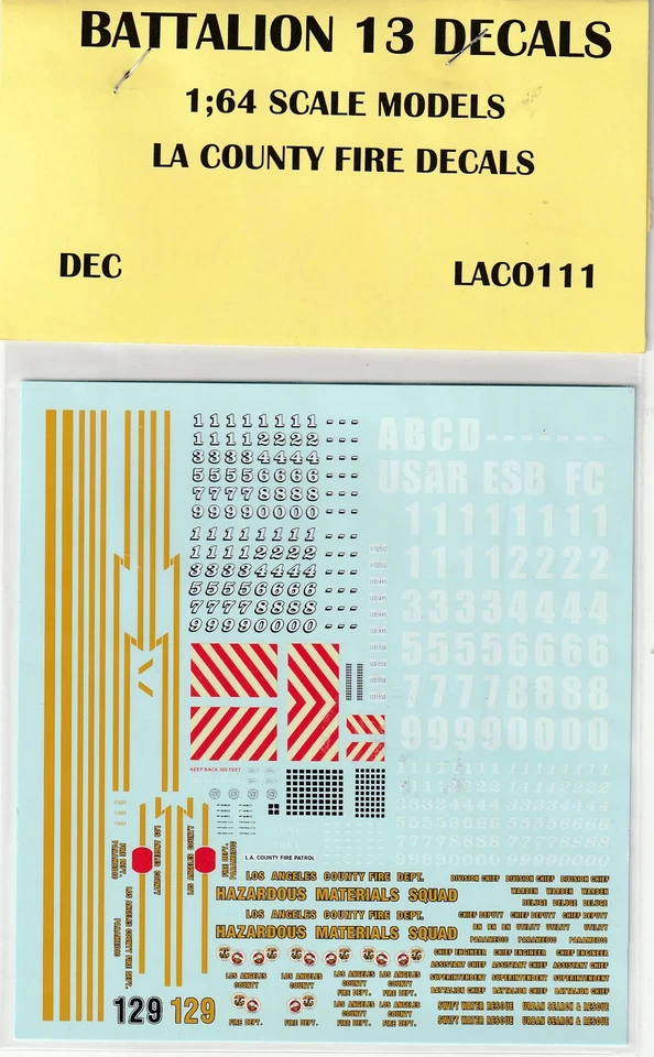 Battalion 13 1/64 Decals LA County Fire Dept. LACO111 - Image 1 of 1