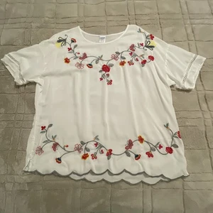 Camicetta donna Time & Tru grande ricamata manica corta orlo smerlato floreale - Foto 1 di 12