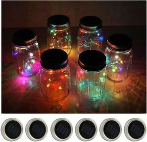 Decorman Solar Mason Jar Lid Lights, 6 Pack 10 LED 5 Colors Flicker - Picture 1 of 7