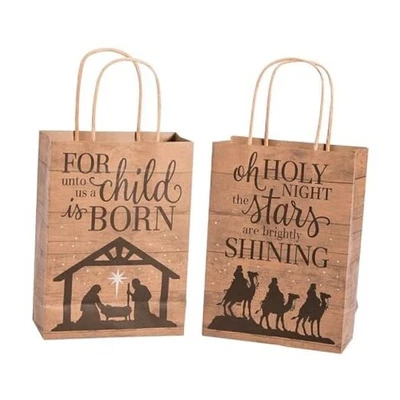  Bolsas de regalo de papel Kraft con estampado de madera de granero medianas para belén - suministros para fiestas - 12  Foto 1 de 4