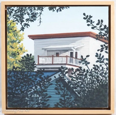 令人惊叹的 Vicki Kocher Paret 绘画精美现实主义房屋庭院灌木,签名 — 第 1/4 张图片