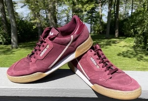 Adidas Continental 80 Sneakers Men Sz 12 Shoes Suede Burgundy Gum Bottom Low Top - Picture 1 of 11