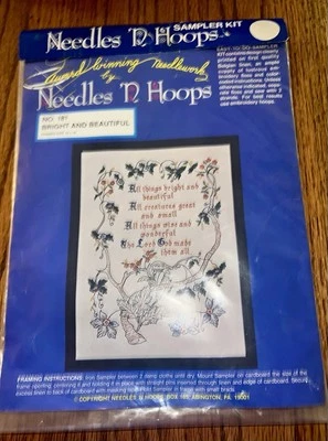 Needles ‘N Hoops Bright And Beautiful Sampler Crewel Kit No 181 Vintage Unopened - Image 1 of 4