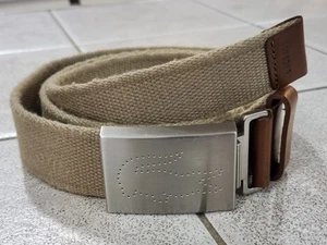 Lacoste 25029 Extra Large XL Cotton Woven Tan Brown Mens Belt Alligator Buckle - Picture 1 of 11