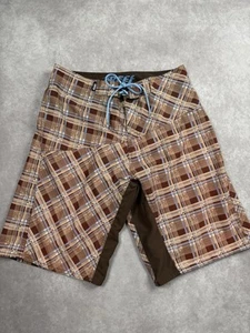 Reef Boardshorts Herren 32 braun kariert Badehose Surf Bademode schnelltrocknend Strand - Bild 1 von 16