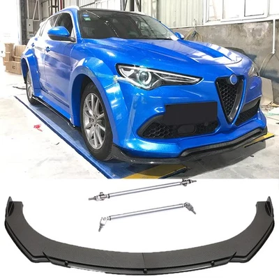 For Alfa Romeo 147 2001-2010 Carbon Look Front Bumper Lip Splitter + Strut Rods - image 1 of 4