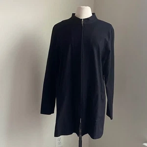 EILEEN FISHER Long Line Jacket Womens Sz XL Black Zip-Up Mandarin Collar - Picture 1 of 7